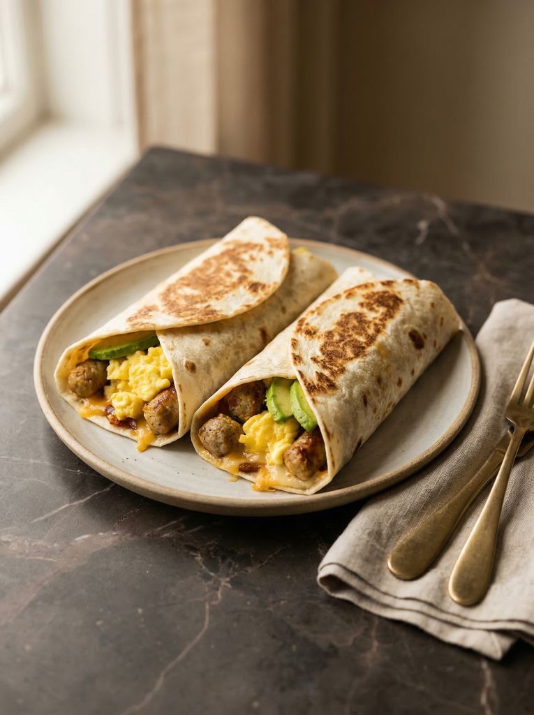 Breakfast Burritos, plated (AI-generated illustration)