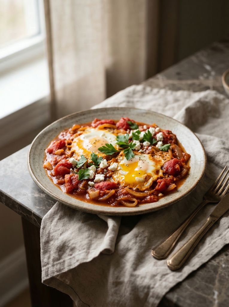 Shakshuka, plated (AI-generated illustration)