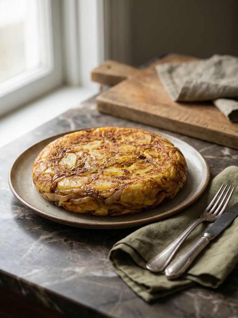 Spanish Tortilla, plated (AI-generated illustration)