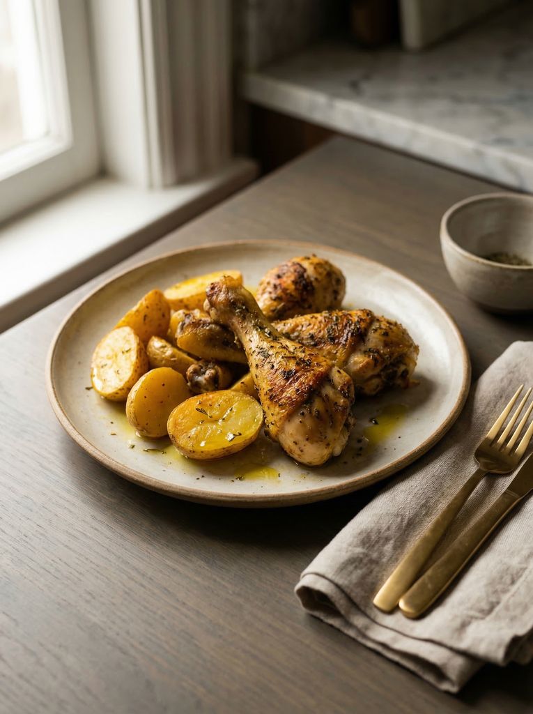 Baked Chicken Drumsticks with Roasted Potatoes
