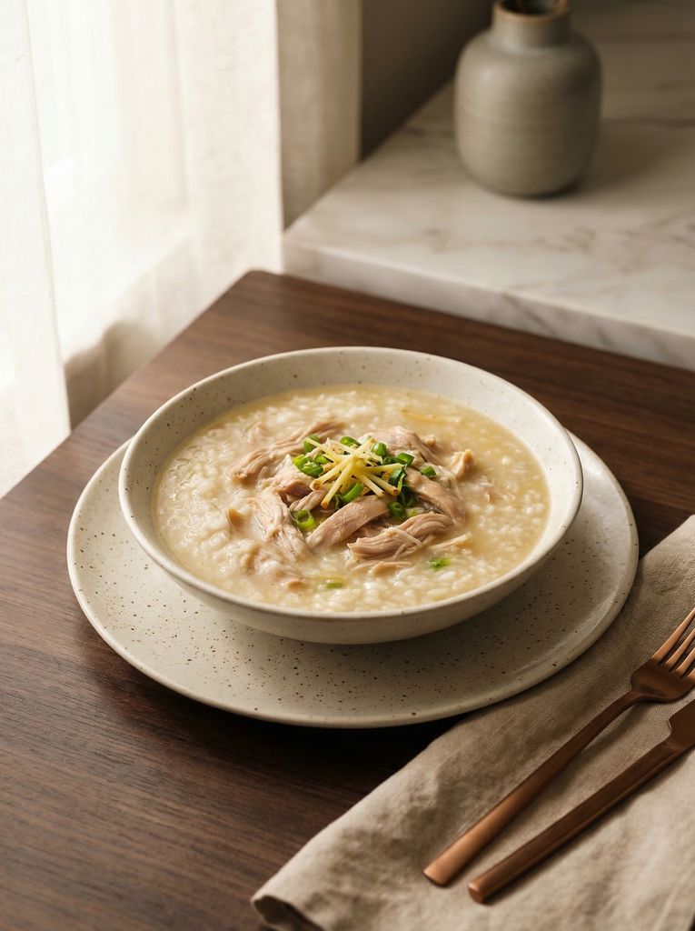 Chicken Congee, plated (AI-generated illustration)