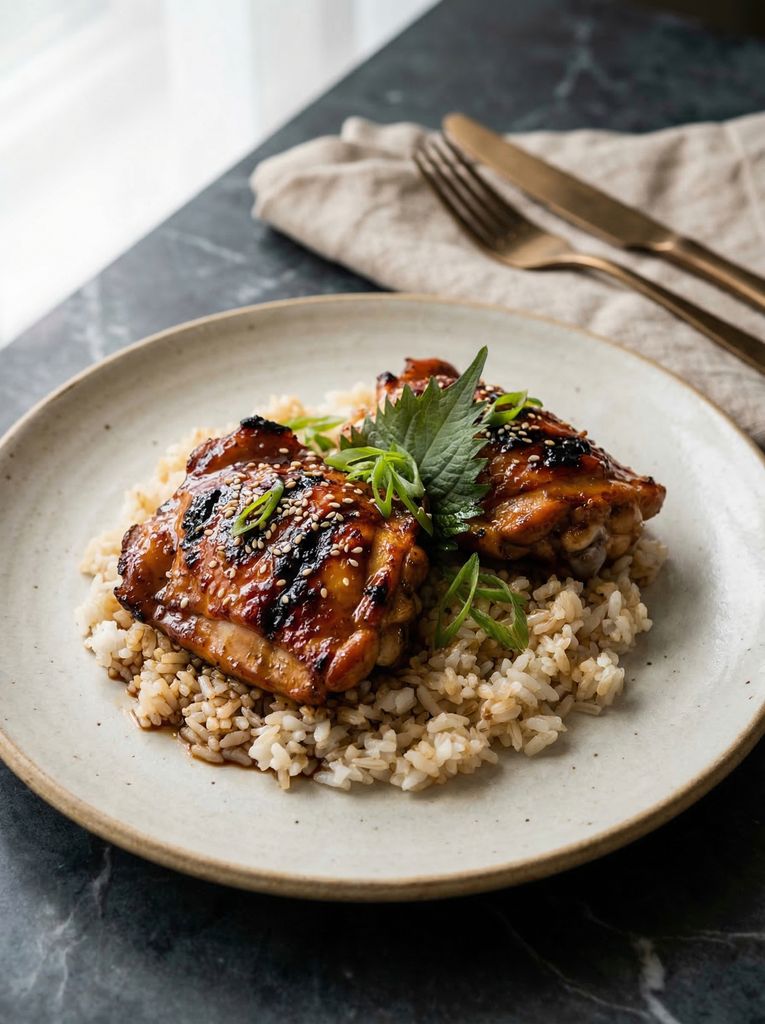 Chicken Teriyaki, plated (AI-generated illustration)