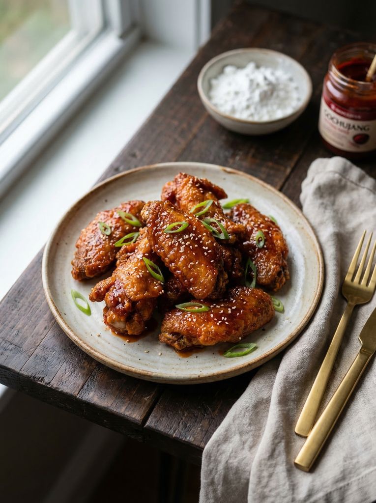 Korean Fried Chicken, plated (AI-generated illustration)