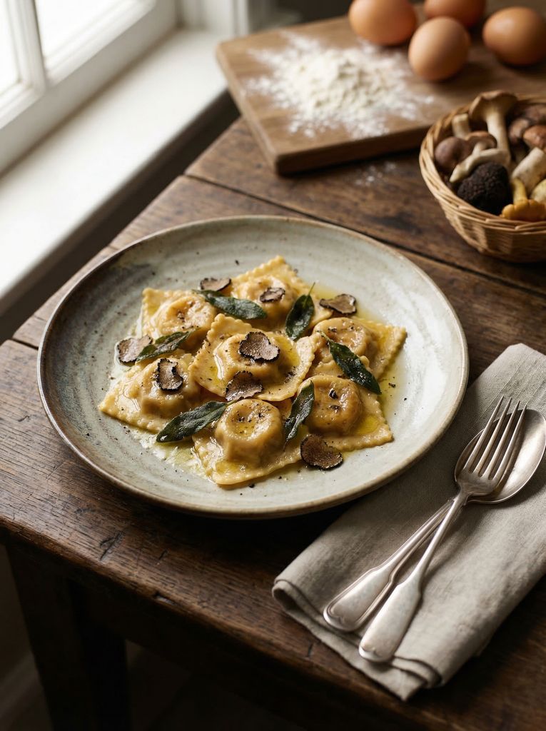 Mushroom and Truffle Ravioli with Sage Butter