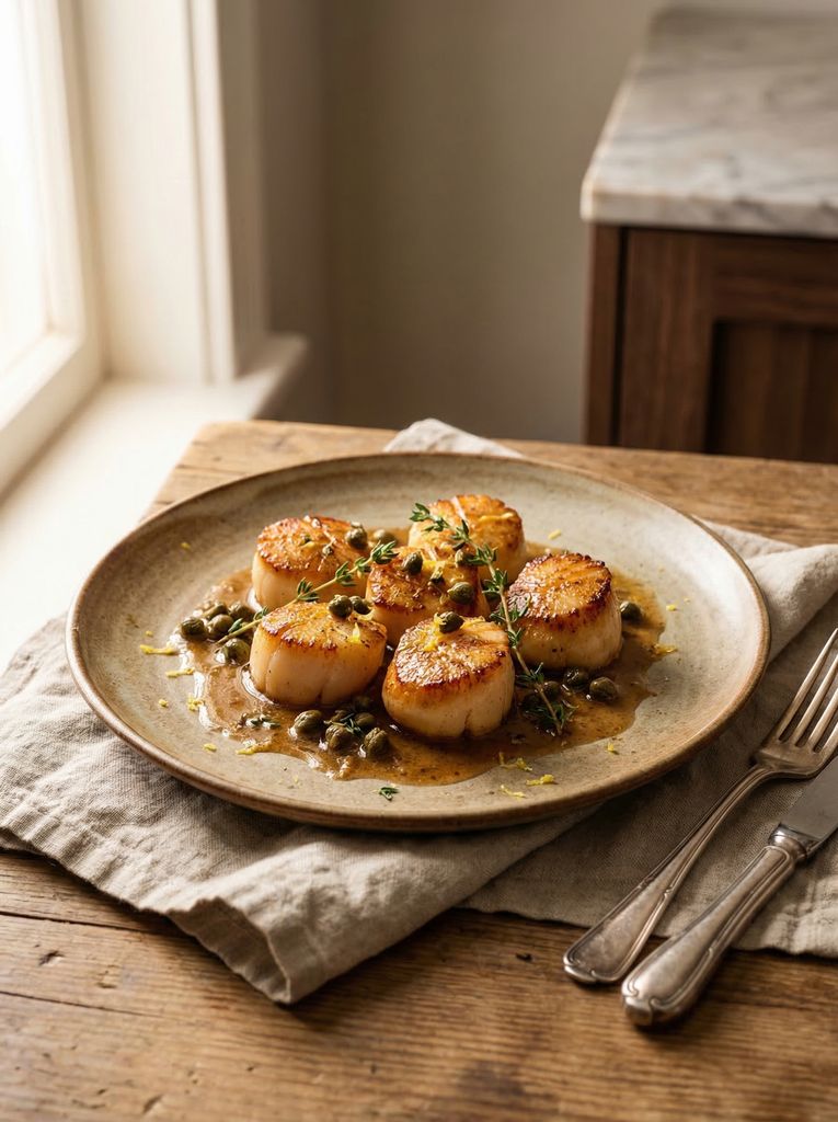 Seared Scallops with Brown Butter and Capers, from the Date Night In cookbook