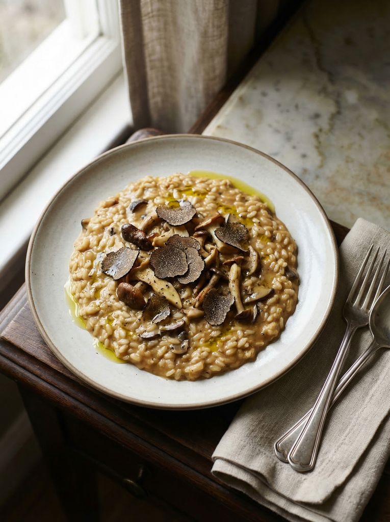 Truffle Mushroom Risotto, plated (AI-generated illustration)