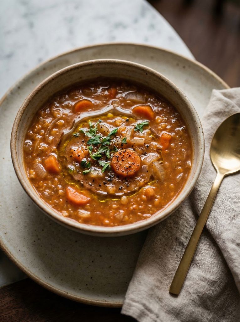 Lentil Soup, plated (AI-generated illustration)