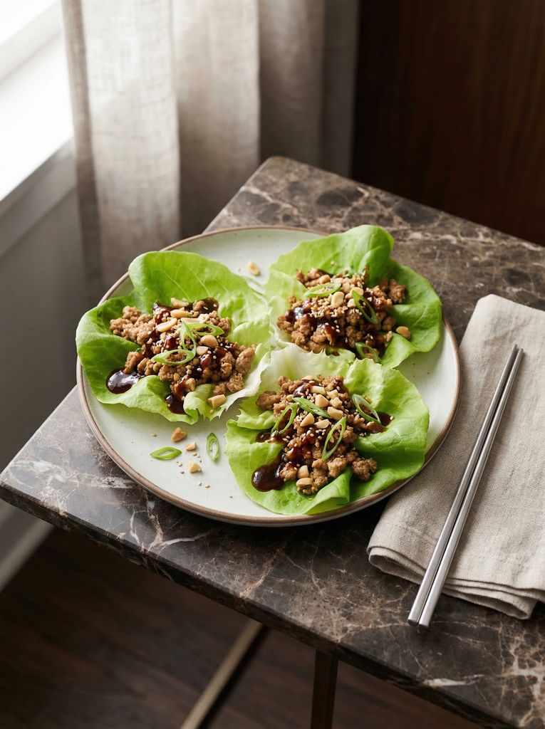 Turkey Lettuce Wraps, plated (AI-generated illustration)