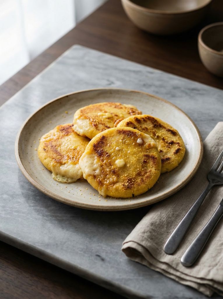 Colombian Arepas with Cheese, plated (AI-generated illustration)