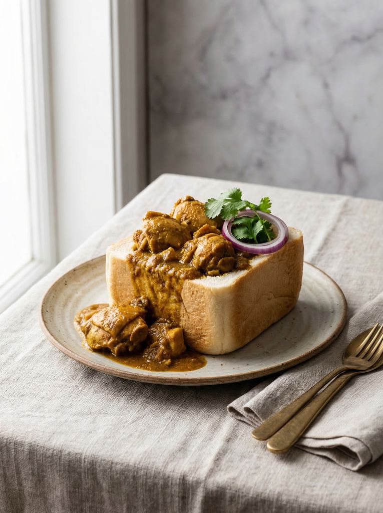 South African Bunny Chow, plated (AI-generated illustration)