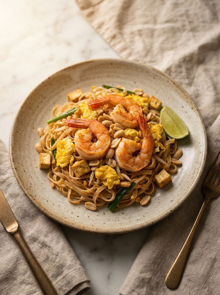 Thai Pad Thai, plated (AI-generated illustration)