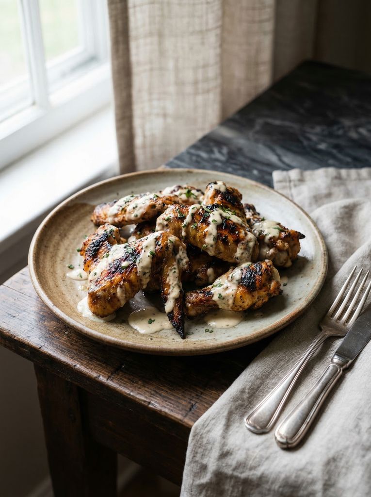 Grilled Chicken Wings with Alabama White Sauce