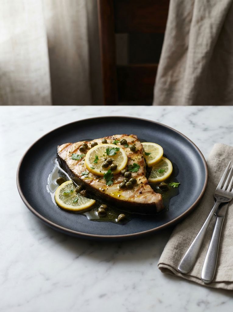 Grilled Swordfish Steaks with Lemon Caper Sauce