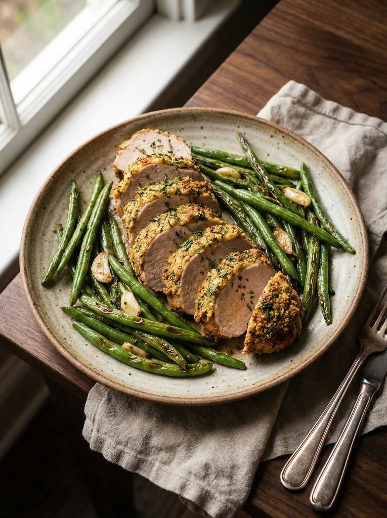 Herb Crusted Pork Tenderloin with Roasted Green Beans
