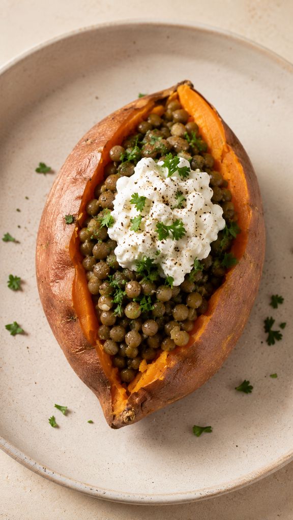 Lentil & Cottage Cheese Stuffed Sweet Potato