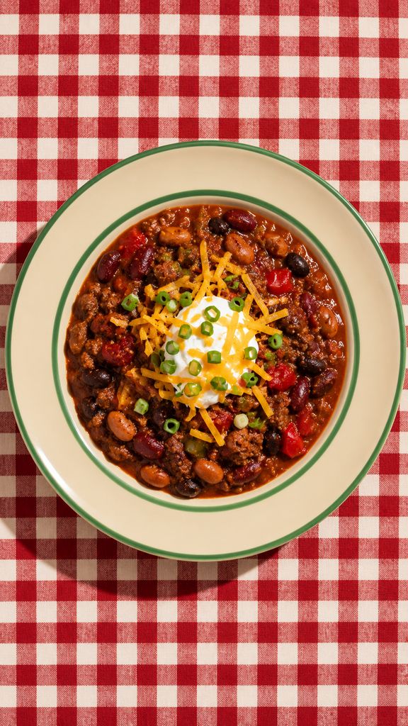 Protein-Packed Three-Bean Chili, plated (AI-generated illustration)
