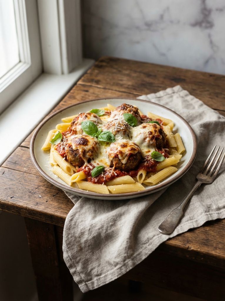 Baked Italian Meatballs with Marinara Pasta