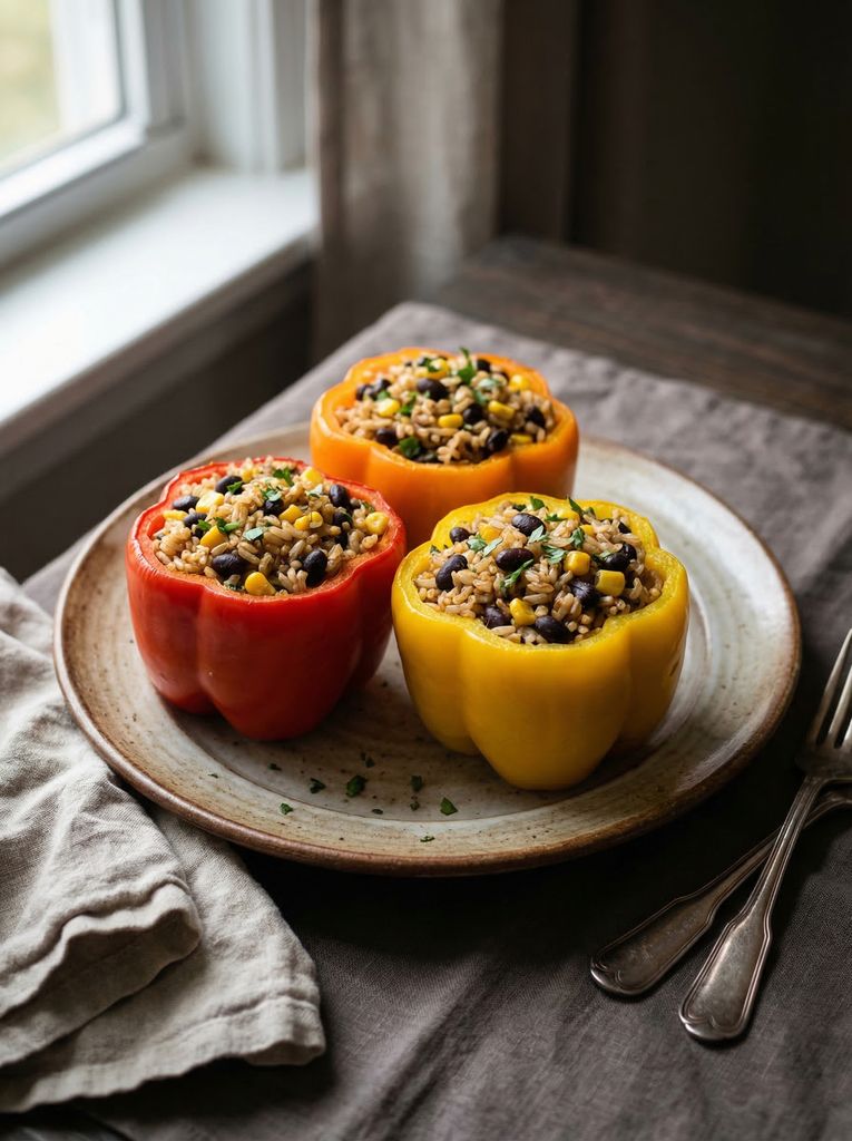 Stuffed Bell Peppers with Rice and Black Beans