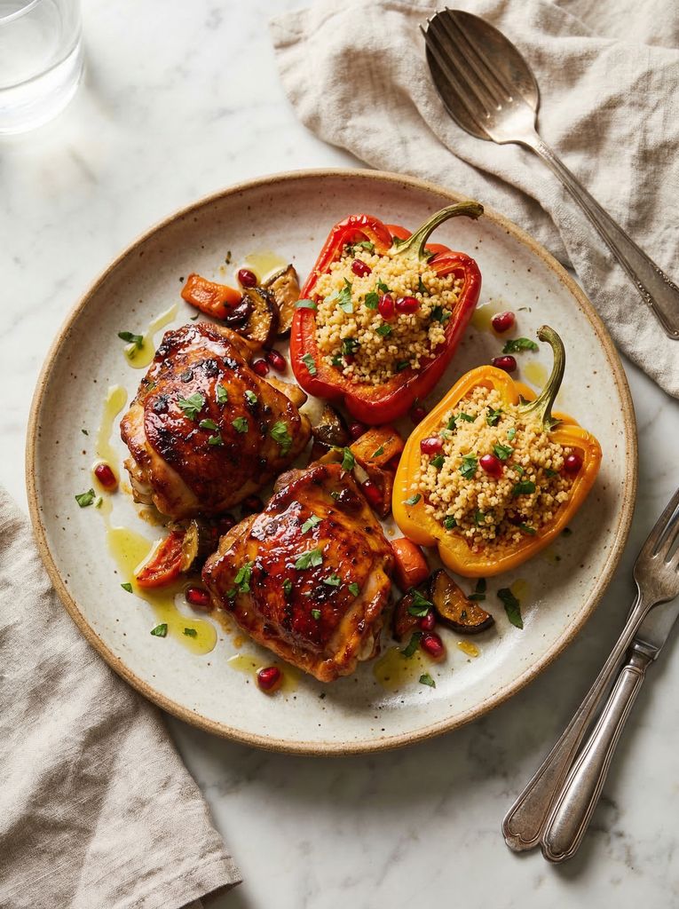 Sheet Pan Harissa Chicken with Couscous Stuffed Peppers