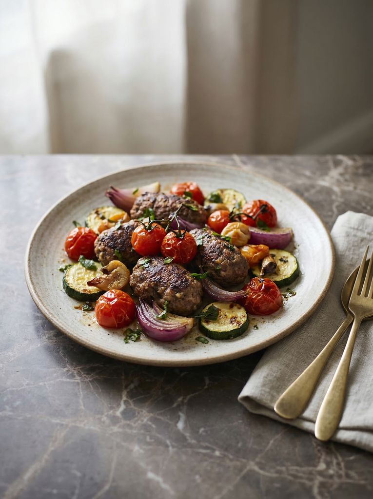 Sheet Pan Lamb Kofta with Roasted Vegetables