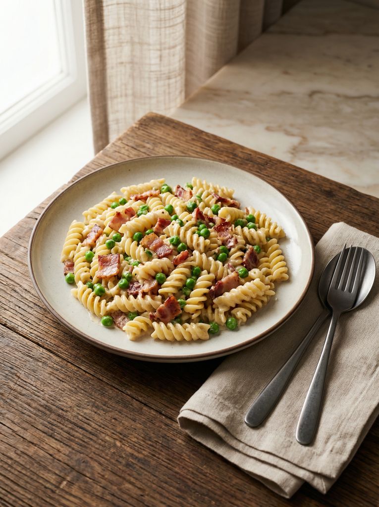 Creamy Bacon and Pea Fusilli