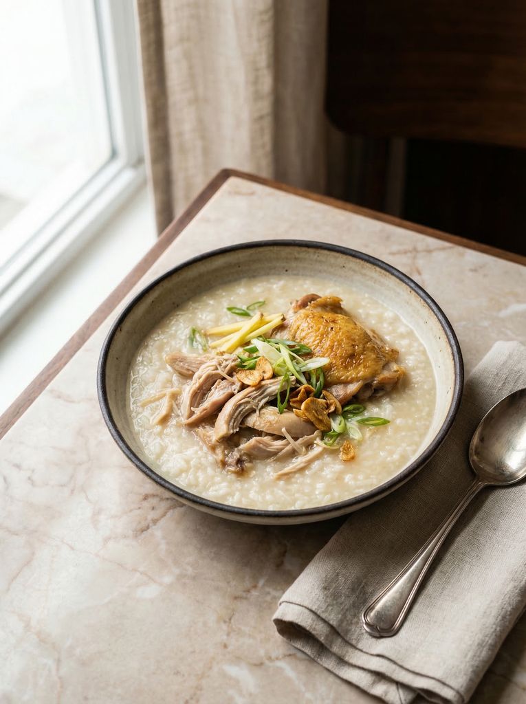 Instant Pot Chicken Congee, plated (AI-generated illustration)