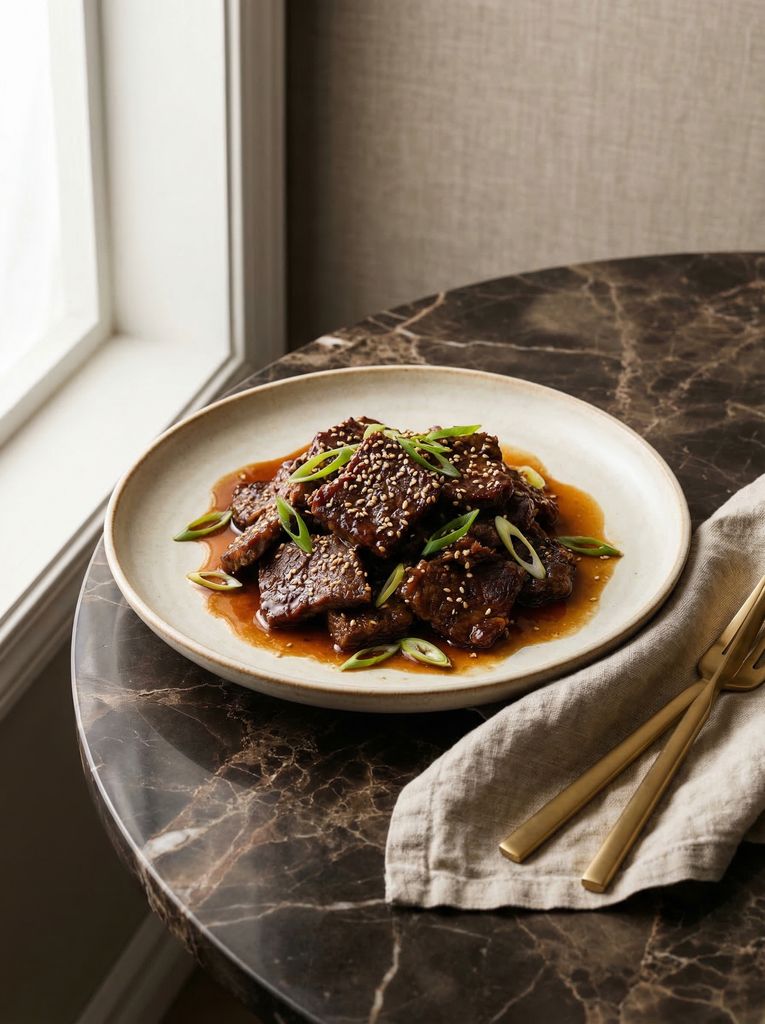 Slow Cooker Korean Beef, plated (AI-generated illustration)