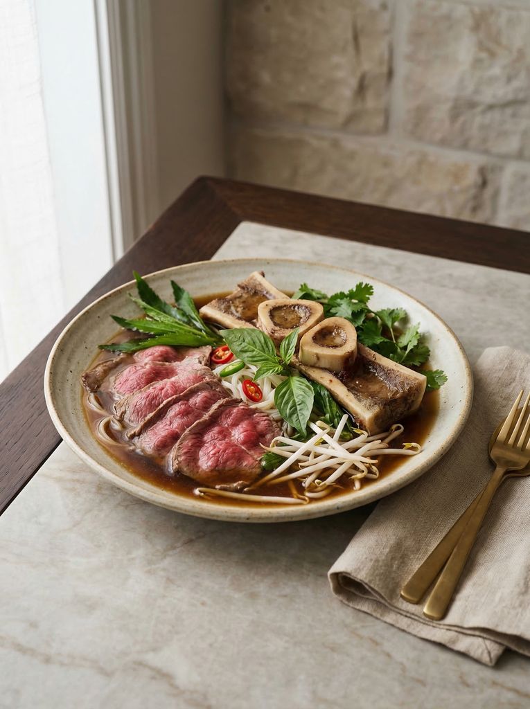 Vietnamese Pho Bo, plated (AI-generated illustration)