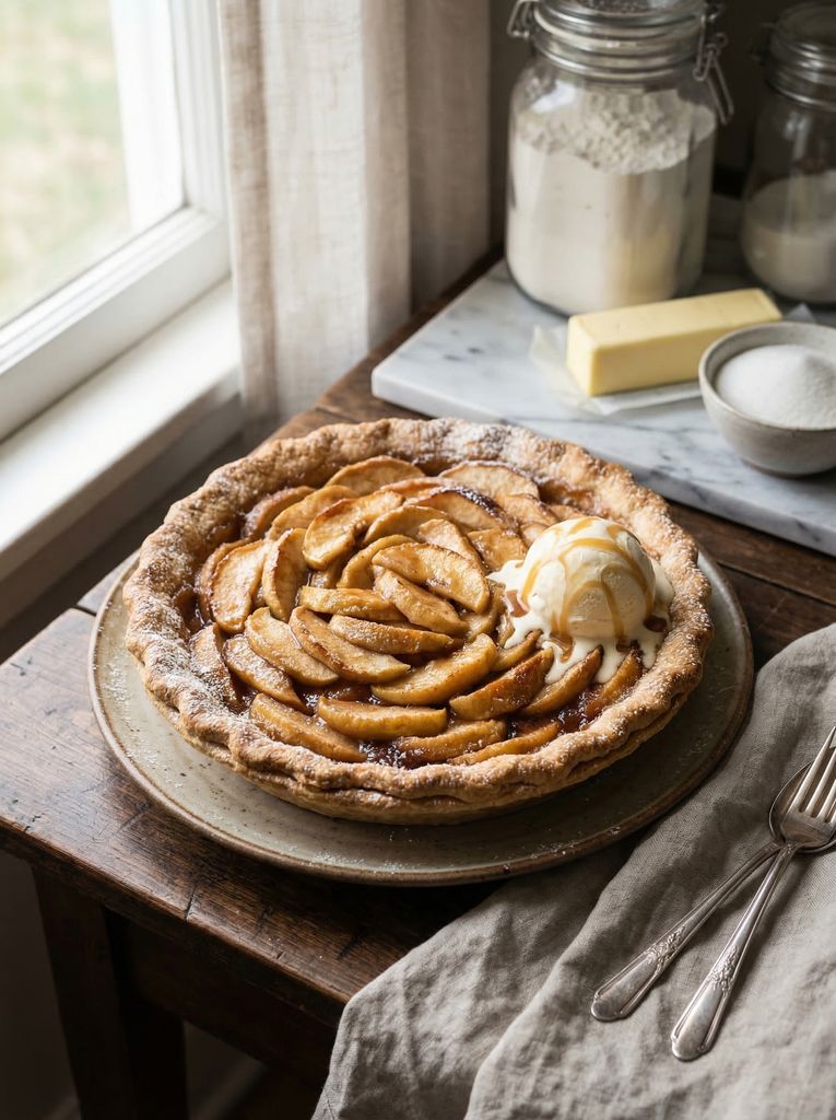 Classic Apple Pie, plated (AI-generated illustration)