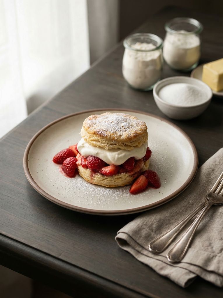 Strawberry Shortcake, plated (AI-generated illustration)