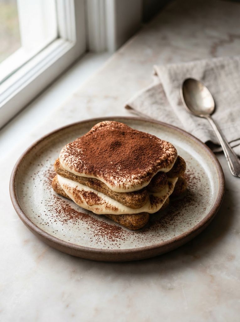 Tiramisu, plated (AI-generated illustration)
