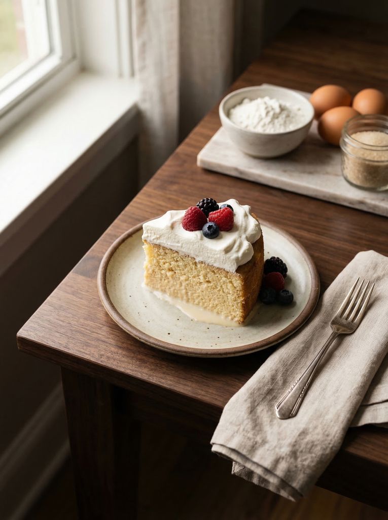 Tres Leches Cake, plated (AI-generated illustration)