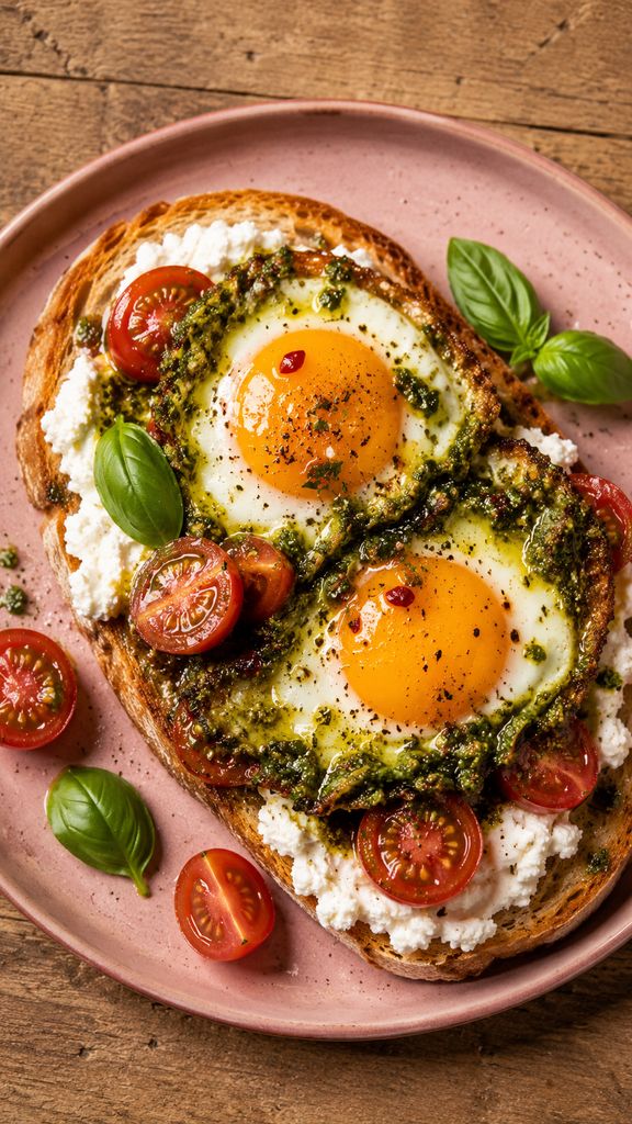 Pesto Eggs, plated (AI-generated illustration)